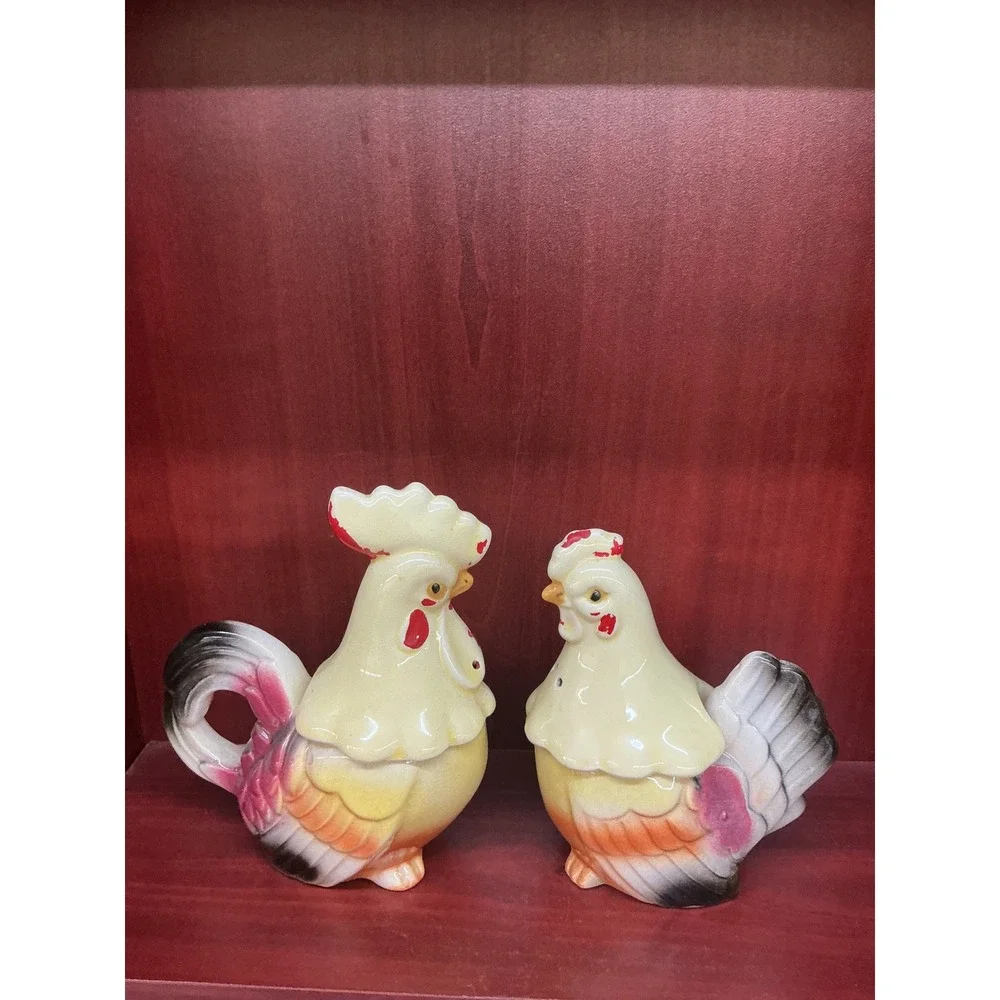 Vintage Rooster Hen Salt Pepper Shakers Sugar/Creamer Ceramic Made in‎ Japan